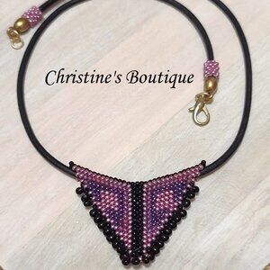 Handcrafted glass bead and leather modern look necklace